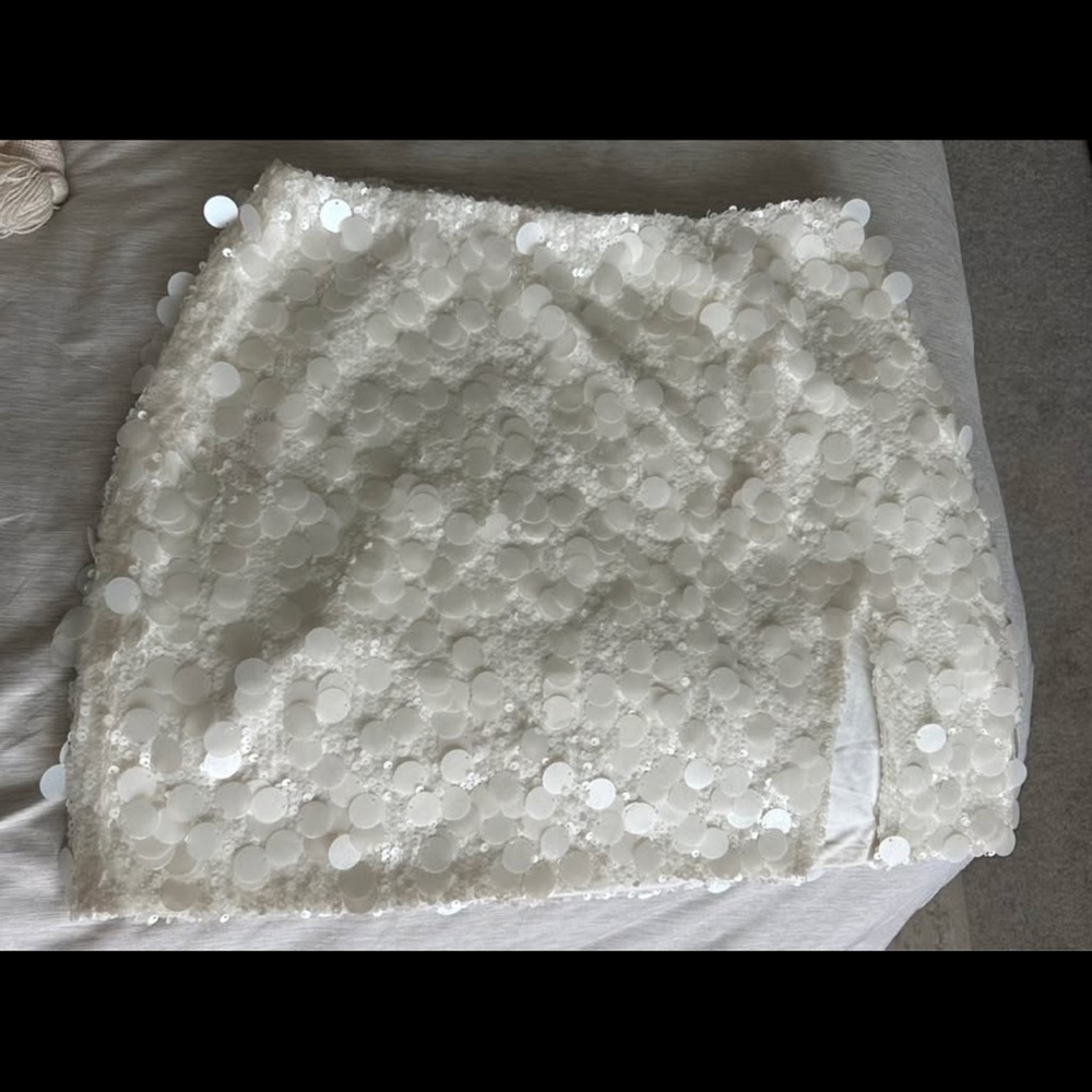Meshki White Sequin Mini Skirt